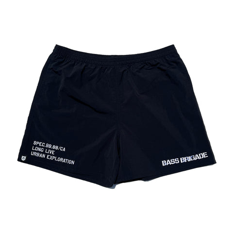 BASS BRIGADE EMBROIDERY NYLON SHORTS - BLACK