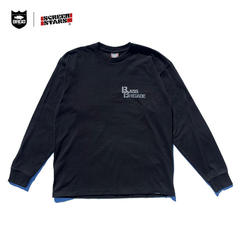 SCREENSTARS × BASS BRIGADE BB WORDMARK LS TEE - BLACK/CHARCOAL - M