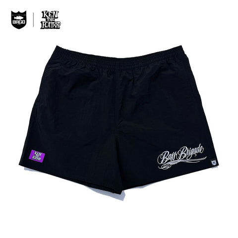 KTF × BASS BRIGADE EMBROIDERY NYLON SHORTS - BLACK