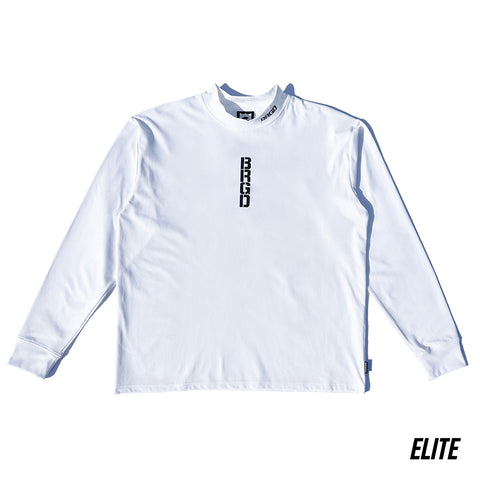 BRGD VERTICAL LOGO MOCK NECK ELITE DRY L/S TEE - WHITE