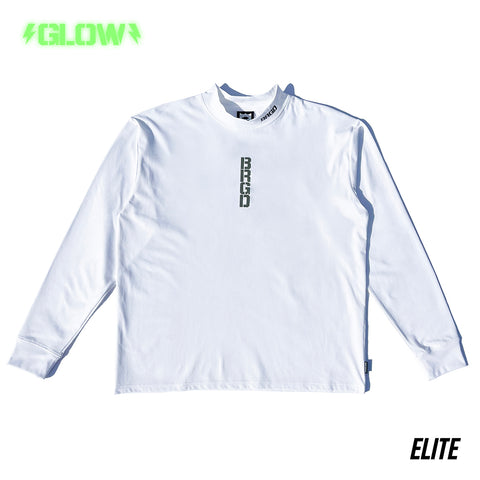 BRGD VERTICAL LOGO MOCK NECK ELITE DRY L/S TEE - WHITE/GLOW