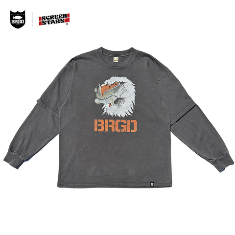 SCREEN STARS × BASS BRIGADE FAKE LAYERED L/S TEE - BLACK