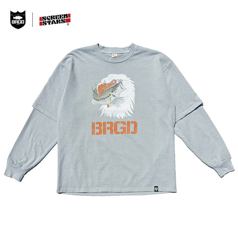 SCREEN STARS × BASS BRIGADE FAKE LAYERED L/S TEE - L.GREY
