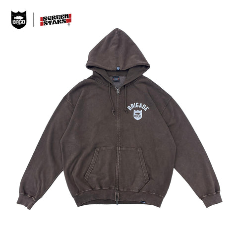 SCREEN STARS × BASS BRIGADE CHEMICAL WASH ZIP HOODIE - BROWN