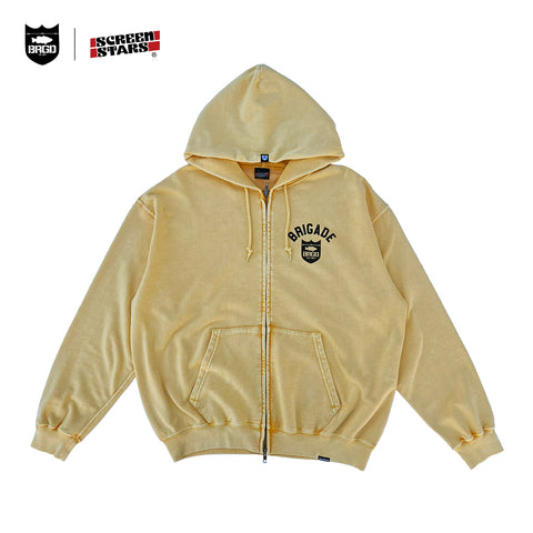 SCREEN STARS × BASS BRIGADE CHEMICAL WASH ZIP HOODIE - YELLOW