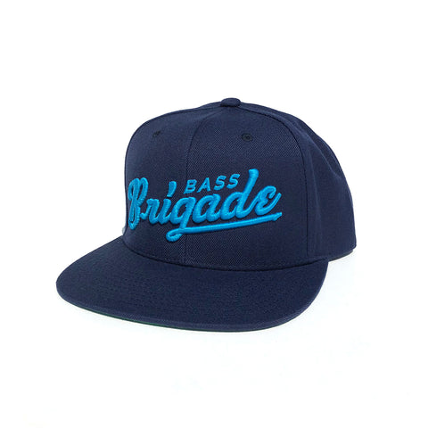 Bass Brigade Script Snapback Hat - Navy/Aqua Blue